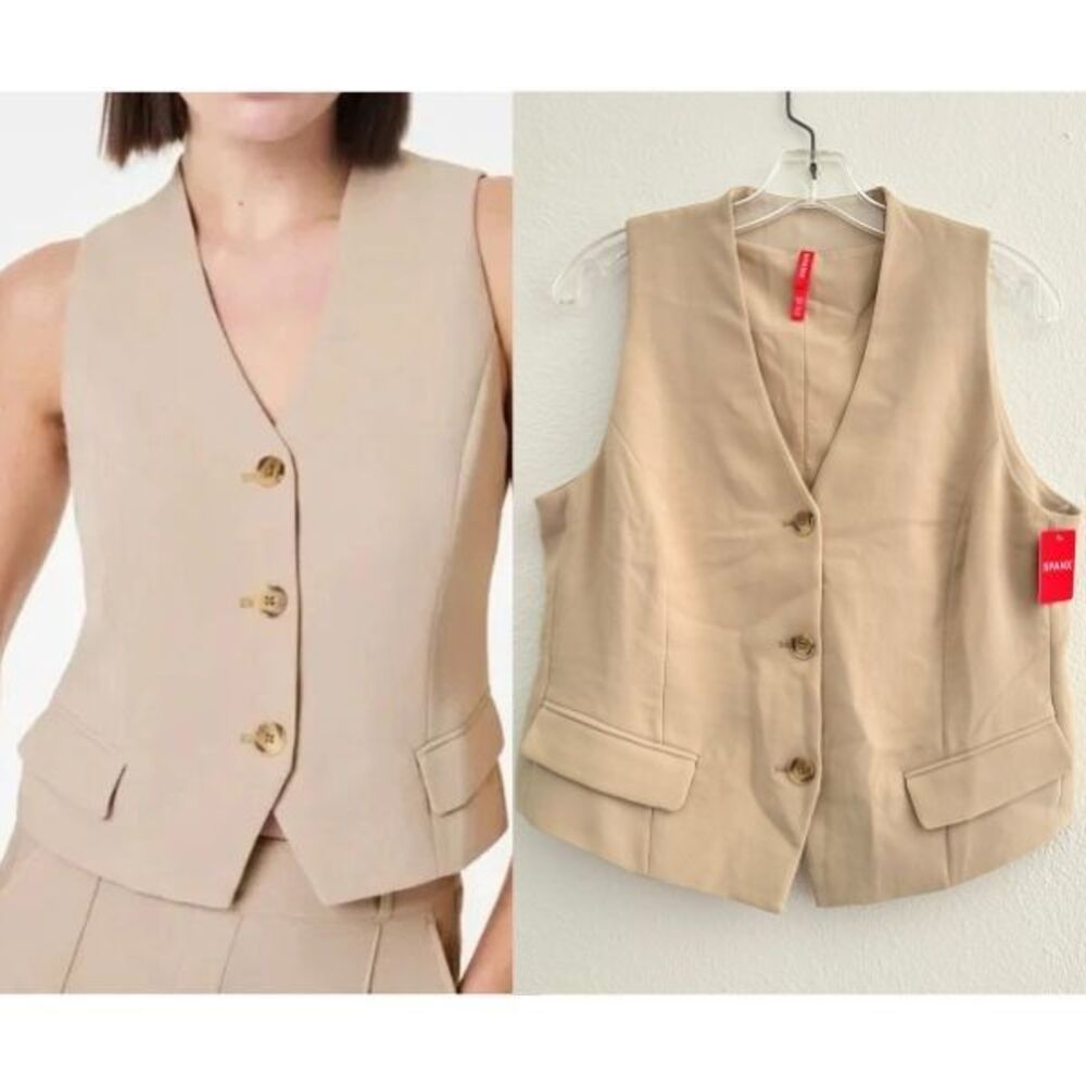 NWT Spanx Women's Care Free Crepe Vest Top Tahini Tan Career Women's Medium